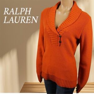 Ralph Lauren Shawl Collar Knit Sweater with Cozy 2 Button Cowl V-neck size S